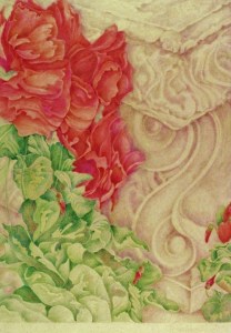 Floral with Carved Bench